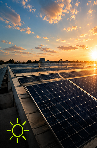 Solar panels at sunset